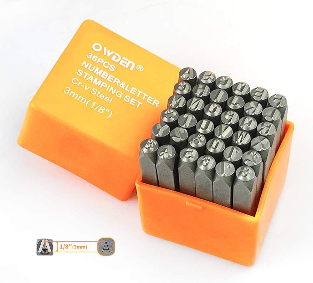 OWDEN Professional 36Pcs. Steel Metal Stamping Tool Set,(1/8”) 3mm,Steel Number and Letter Punch Set,Alloy Steel Made HRC 58-62 for Jewelry Craft Stamping.