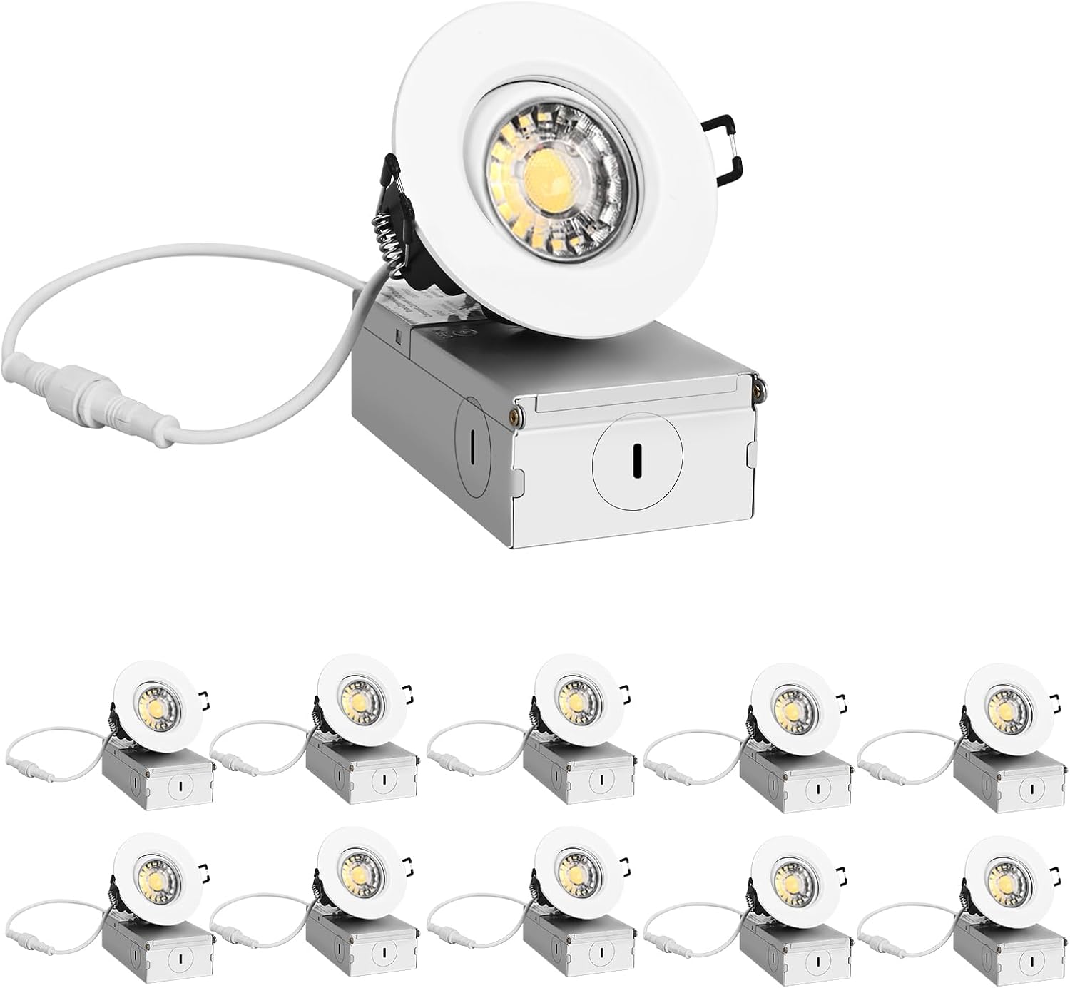 ZYC 3 Inch LED Recessed Lights - 10 Pack White Gimbal LED Recessed Light, Round Spotlight for Ceiling, 8 Watts Dimmable 5 Colors(2700K-5000K) Selectable with Junction Box, ETL Listed, 10 Pack-3IN-WH White 3 Inch - 10 Pack - Image 1 of 7