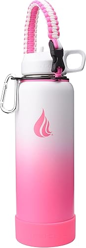 HYDRO CELL Botella de agua de acero inoxidable con sorbete y tapa ancha de boca (blanco/rosa, 40 onzas con funda inferior de silicona protectora,