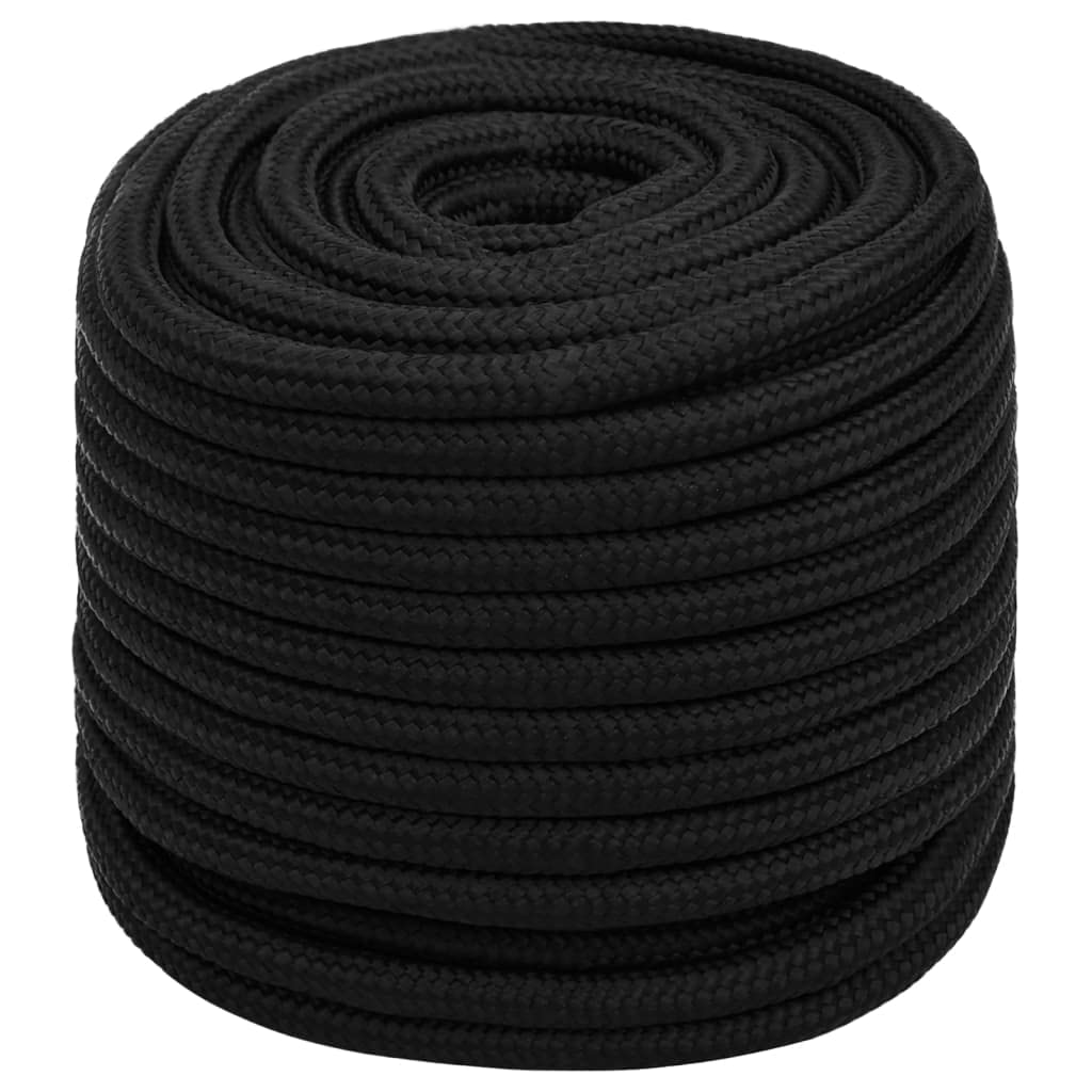 Corda da lavoro nera, 18 mm, 100 m, in poliestere, resistente corda intrecciata per giardino, officina e barca, robusta corda multiuso con carico di rottura di 3800 kg
