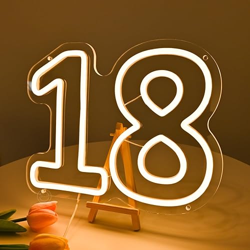 Vista 2 de Britrio 18th Birthday Neon Sign Backdrop Decoration LED Neon Light for 18 Years Old Birthday Anniversary Party Wall Decor Banner Supplies for Girl