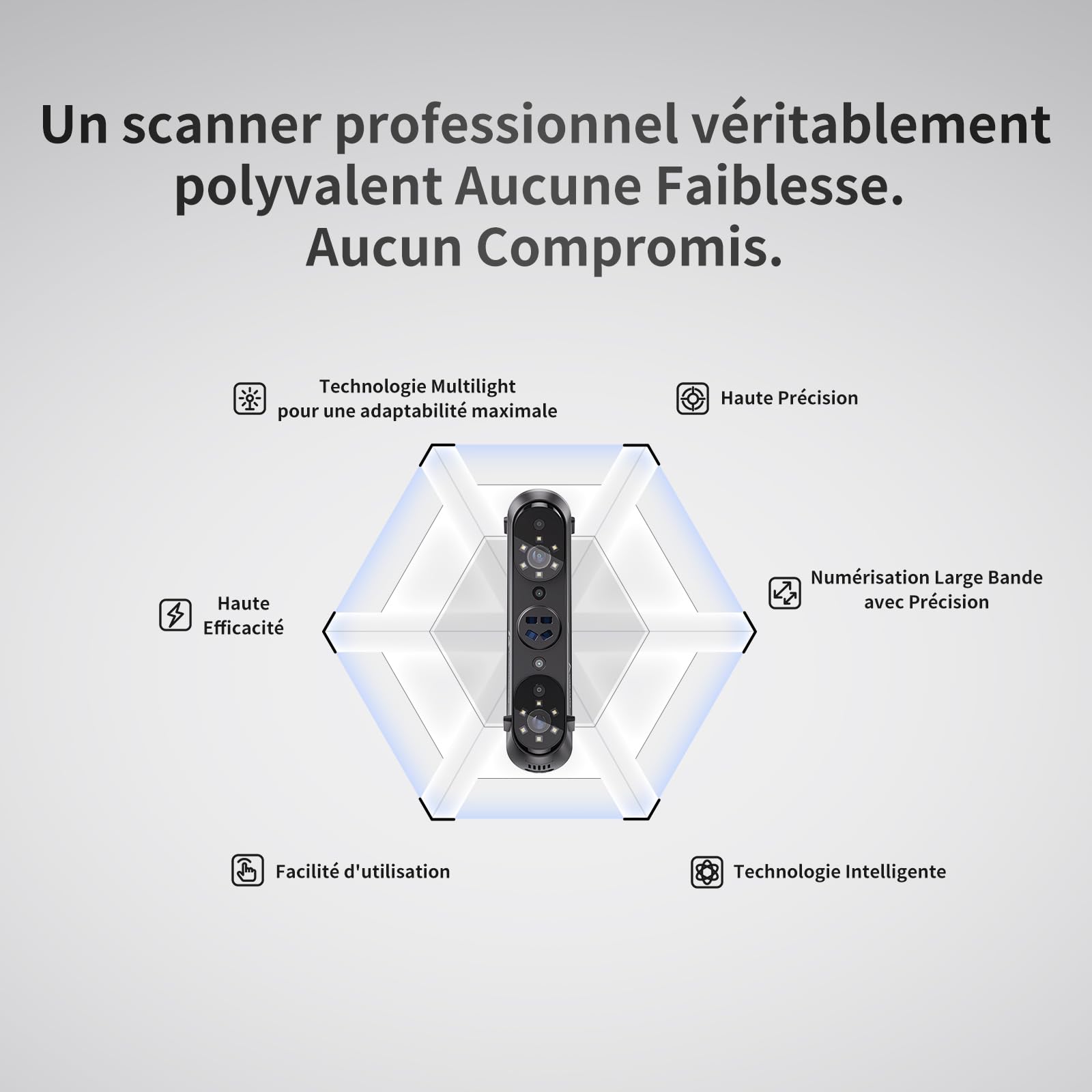 Creality Scanner 3D Sermoon S1, Précision Volumétrique de 0,02 mm, 90 Images par Seconde, 1 + 7 + 34 Lasers Bleus + NIR, Objets de 5 mm à 4 000 mm, Logiciel d'IA, CAO/Impression 3D