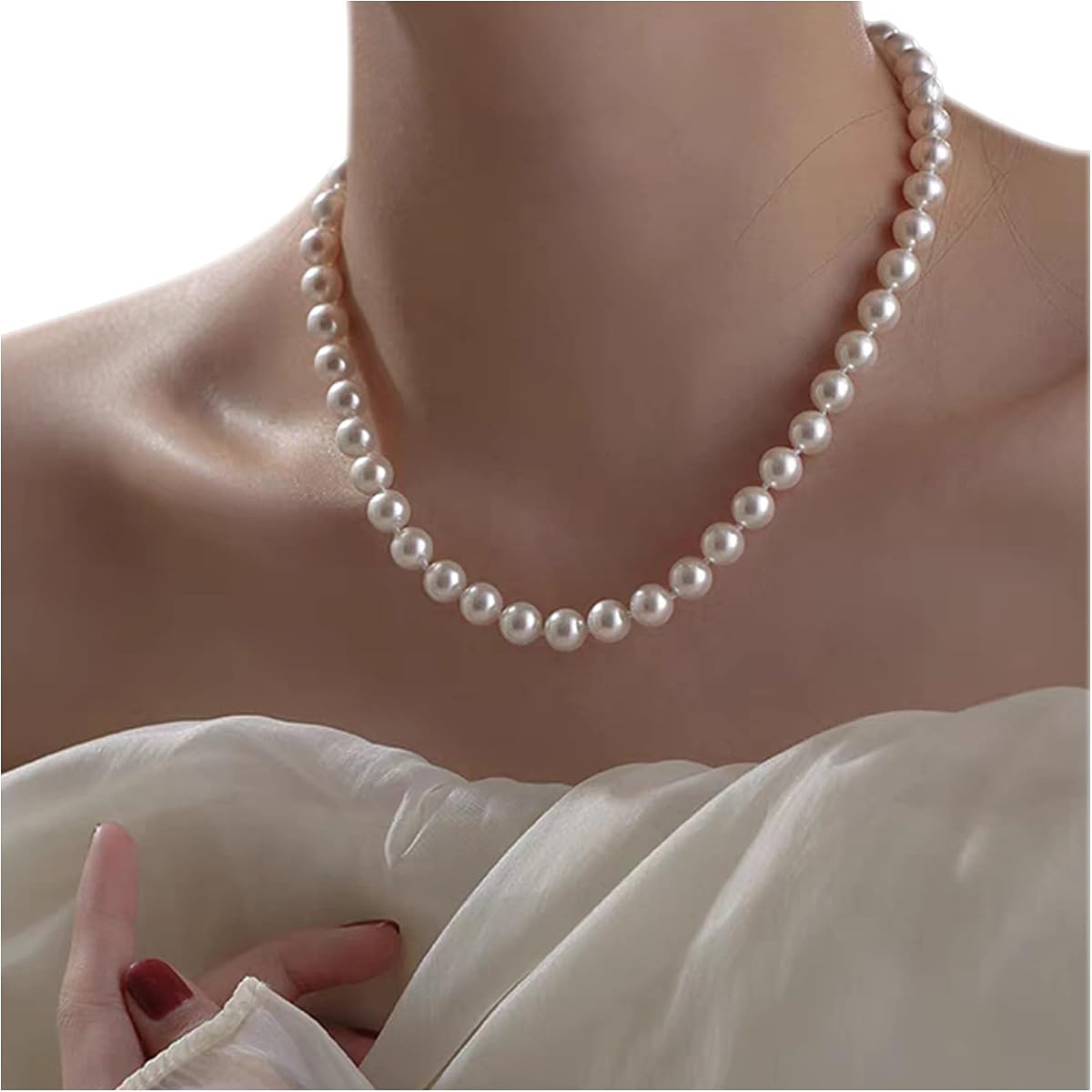 Gargantilla de plata de ley con perlas de estrella de mar de 8 mm, collar de cumpleaños nupcial