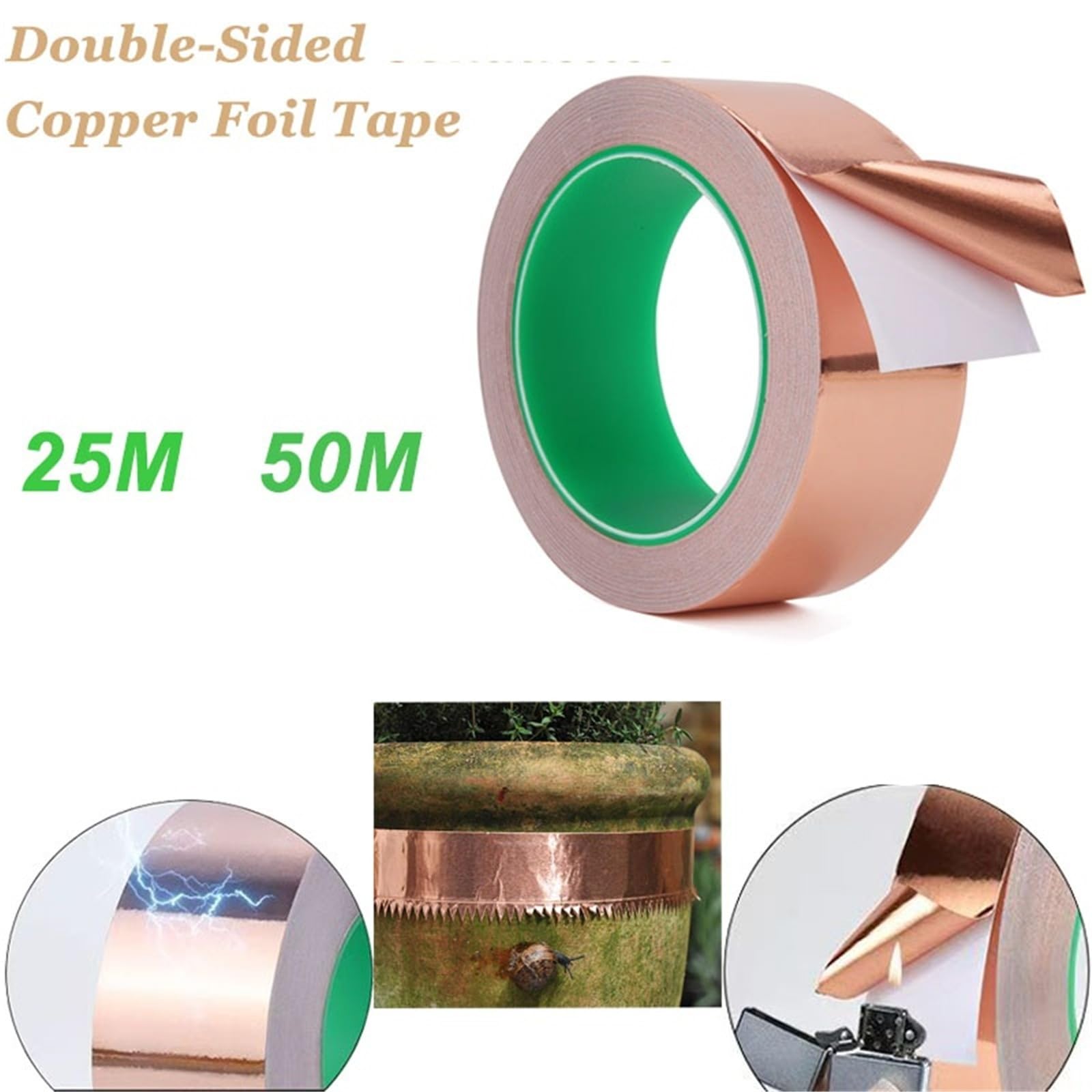 Bandas de cobre soldadas, Cinta de lámina de cobre de doble cara de 25 m/50 m for apantallamiento eléctrico en vidrieras (hágalo usted mismo).(50M-0.1MM-50MM)