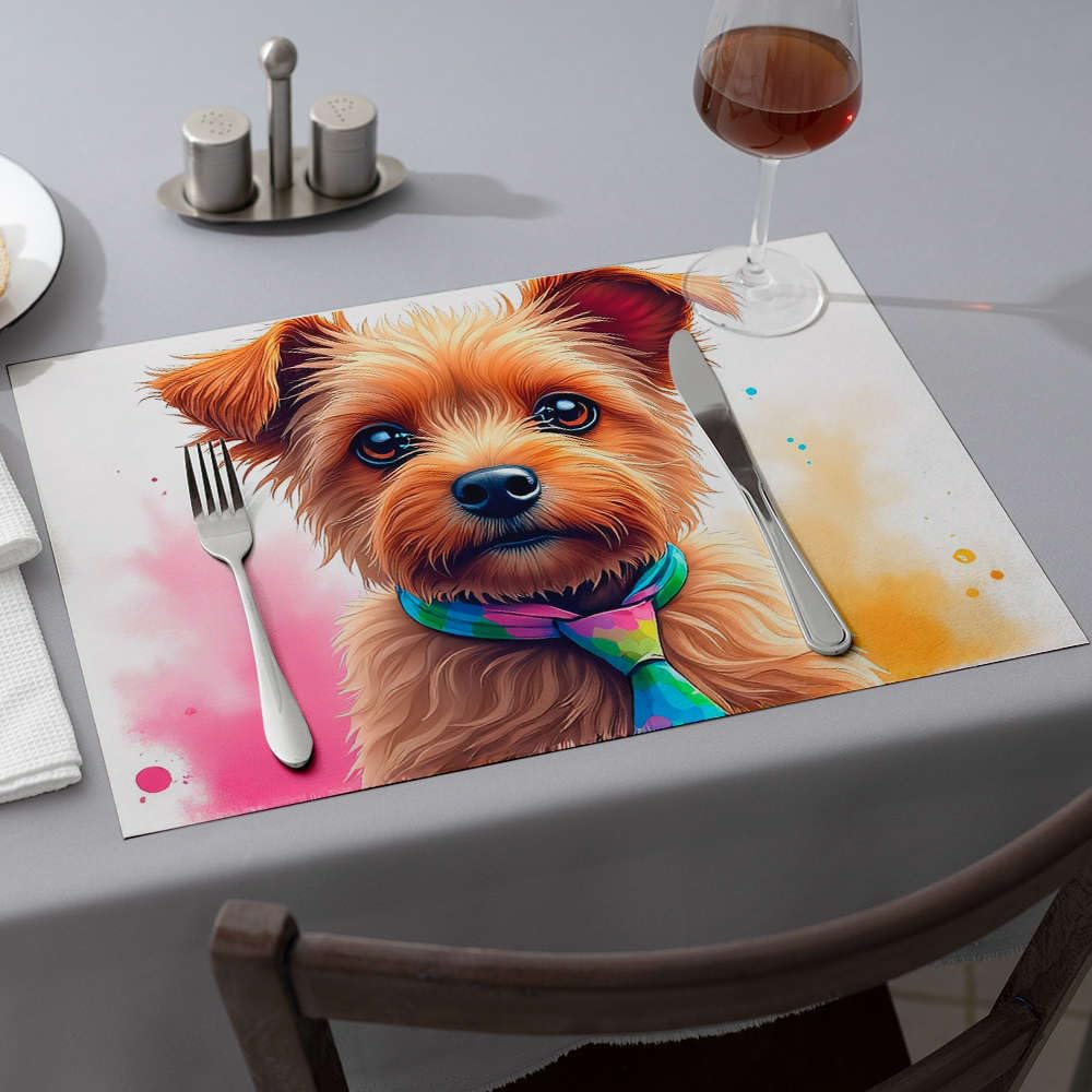 Lot de 4 napperons de table motif chien mignon cravate colorée lavable