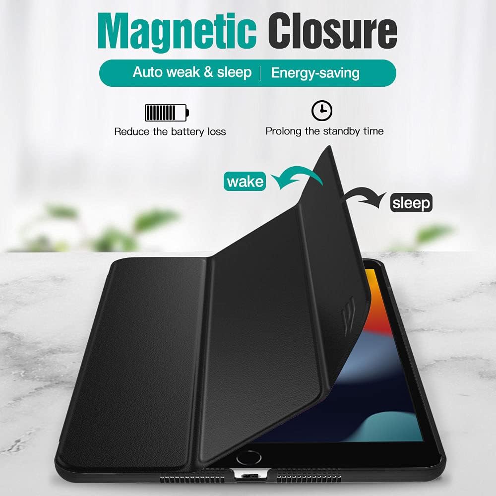 Dadanism Smart Case for New iPad 10.2 2019, iPad 7th Generation Case 10.2 inch, [Shock Absorption] Ultra Slim Lightweight Trifold Stand Cover with Translucent Frosted Hard Back, Auto Sleep/Wake, Black