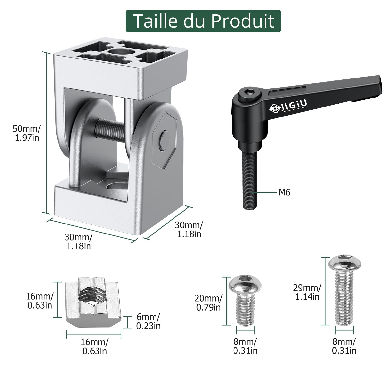 JiGiU 2PCS Connecteur Profilé Aluminium 3030 Argent | Charnière Profilé d'Aluminium 3030 Connecteur, Poignée de Serrage, Coudé Réglable Angle, pour Profil d'Aluminium