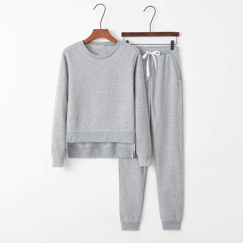 Tuta Donna Sportiva Set in Cotone Due Pezzi con Felpa Senza Cappuccio a Orlo Diviso e Pantaloni Tuta a Cordino Tute da Ginnastica Elegante Completo Sportivo Ragazza Curvy per Casa Palestra Lavoro,