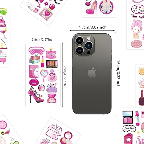 Miniatura 2 de Tatuajes temporales para fiesta de spa, 10 hojas de maquillaje rosa, decoración de fiesta de cumpleaños, calcomanías impermeables para niños y