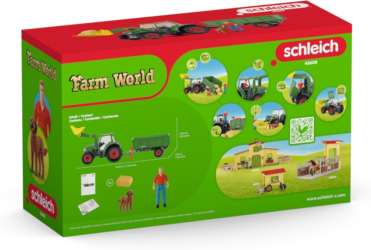 Schleich 42608 Tractor con Remolque, a Partir de 3 años, Farm World - playset, 50 Piezas