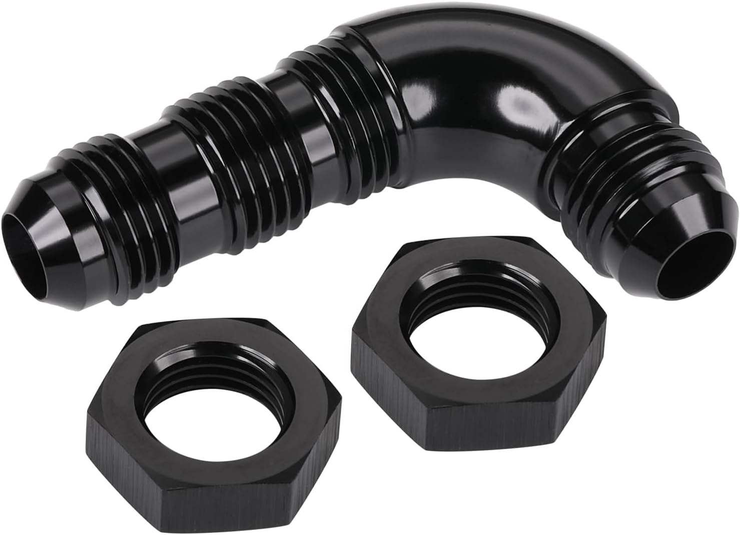 6AN Male Flare 90 Degree Bulkhead Full Flow Fitting Adapter with AN6 Nuts Aluminum Black