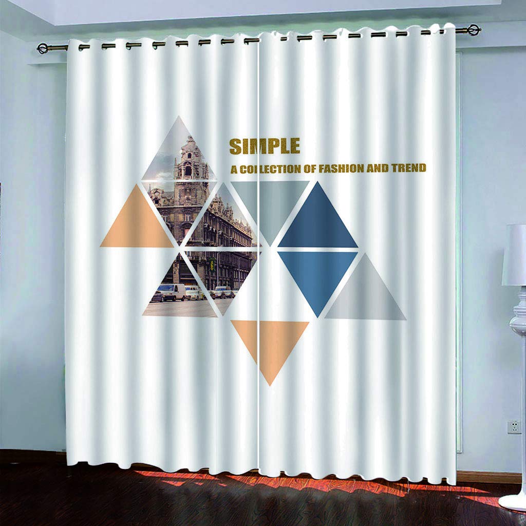 Maynuo Eyelet Curtains 3D Geometric City Architecture Printing Printed Home Decoration Thermal Insulated Soft Curtain For Bedroom 78X78inch Blackout Living Room