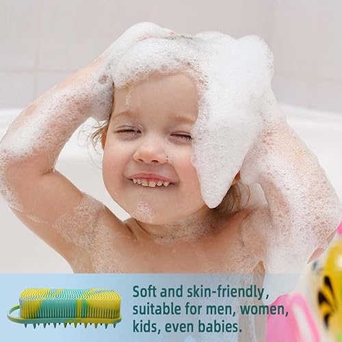 Miniatura 7 de Cepillo corporal de silicona suave para usar en la ducha, suave exfoliante de esponja de silicona para el cuero cabelludo, masajeador 2 en 1 para