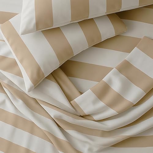 Miniatura 9 de Peru Pima Juego de sábanas Tamaño Queen, 4 piezas, 100% algodón Pima peruano, Percale, 415 hilos, refrescante, transpirable y suave, ropa de cama