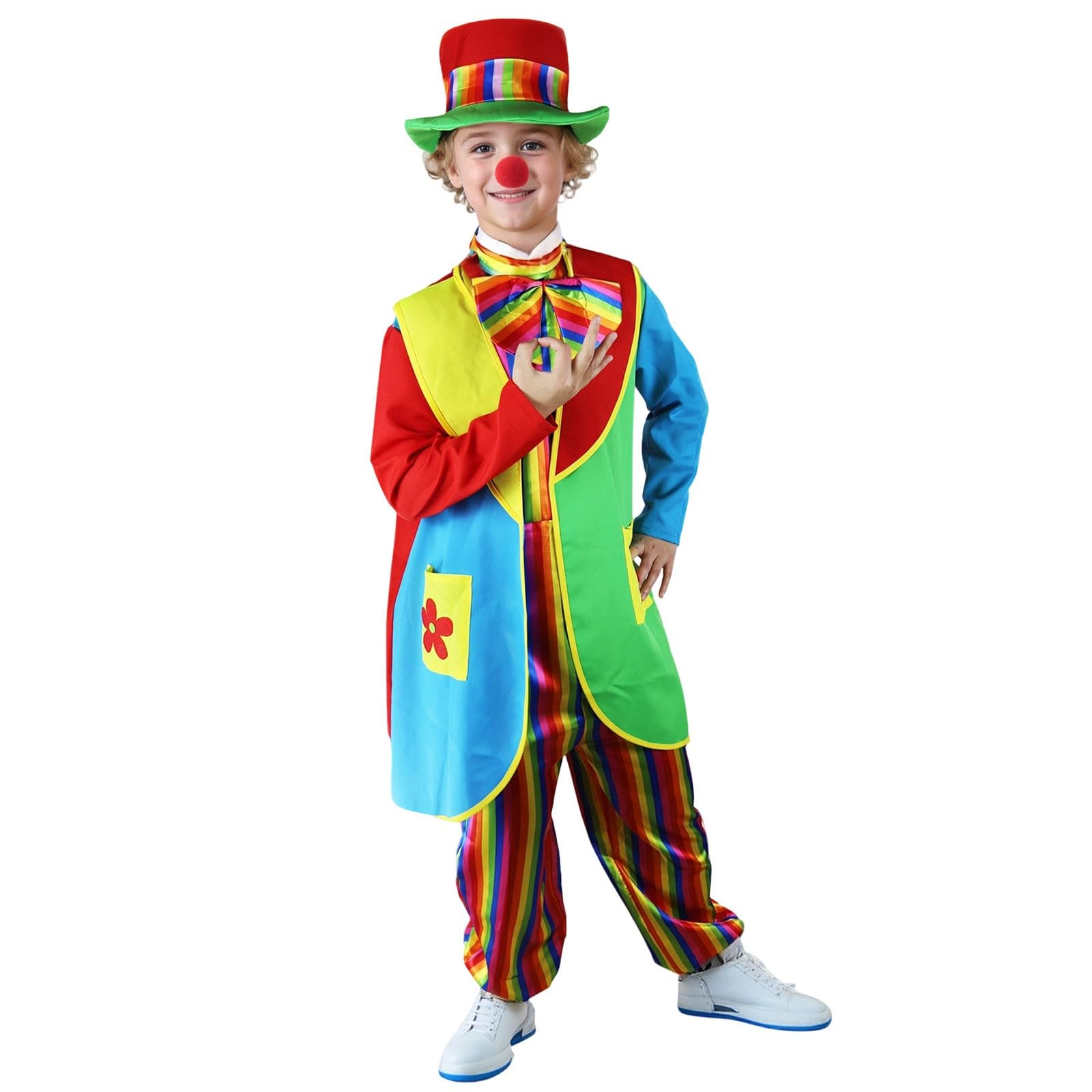 Faschingskostüme Kinder Jungen Bunter Regenbogen Clown Kostüm Mit Hut Für Fasching Karneval Zirkus Mottoparty Bühnenperformance Perfekt Für Kleine Spaßmacher Und Gaukler Kinder Faschingskostüm Junge