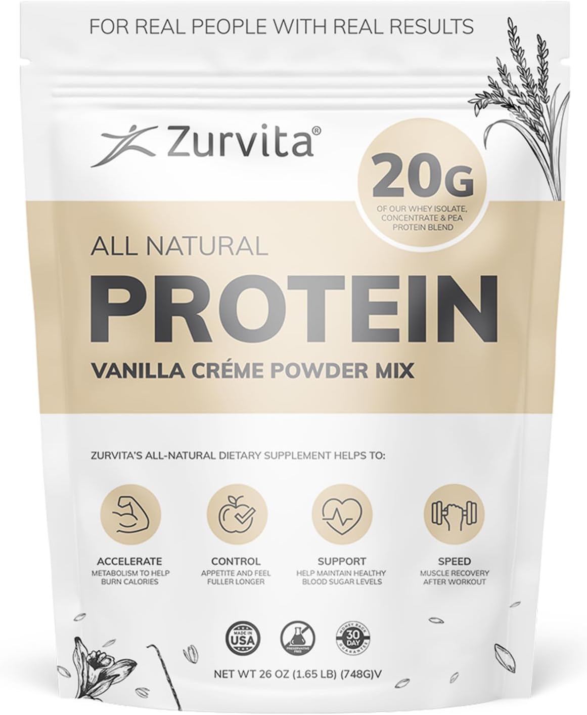 Vanilla Crème Protein Powder- Protein, Probiotics, No Artificial Sweeteners, 24+ Vitamins & Minerals, 140 Cal/Scoop - 26oz (20 Servings)