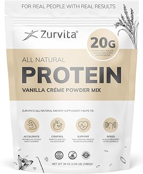 Zurvita - Vanilla Creme Protein Powder- Protein, Probiotics, No Artificial Sweeteners, 24+ Vitamins & Minerals, 140 Cal/Scoop - 26oz 20 Servings