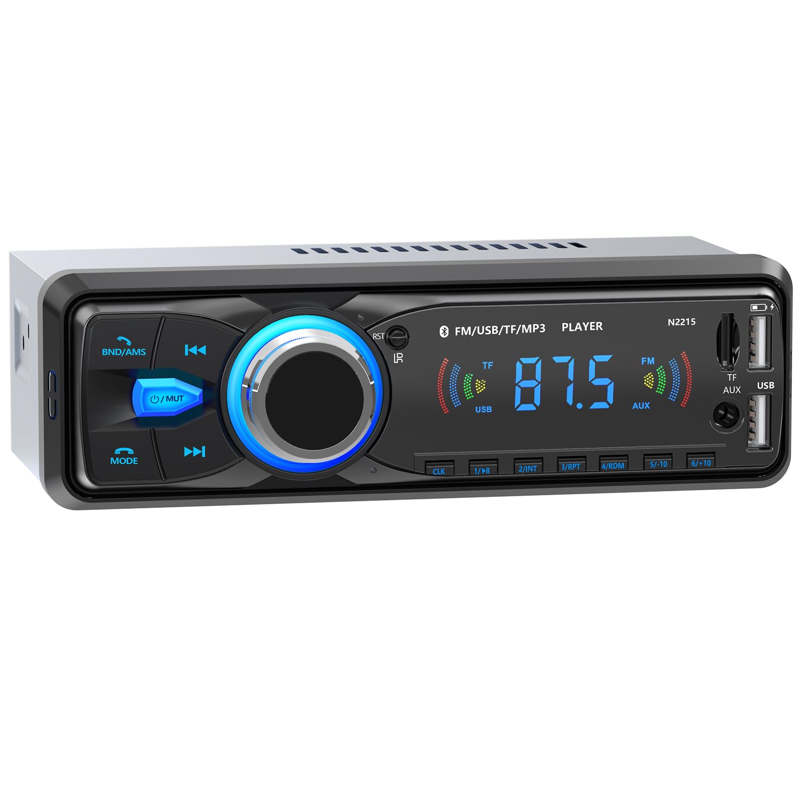 Autoradio Bluetooth, Wistrue Poste Radio Voiture Bluetooth avec Main Libre, FM 1 DIN Autoradio avec Port de Charge USB (2.1A), Lecteur MP3 et 2 USB/AUX/SD, Supporte WMA/WAV