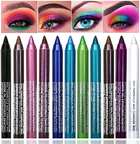 ASCOKA 10 Colors Eyeliner Pencil for Women, Glitter Blue Eye Liners Kit Waterproof Metallic Eyeliner Pencil Pearl Eye&Lip Liner Professional Eye Makeup Set Colorful Eyeliner Eye Color