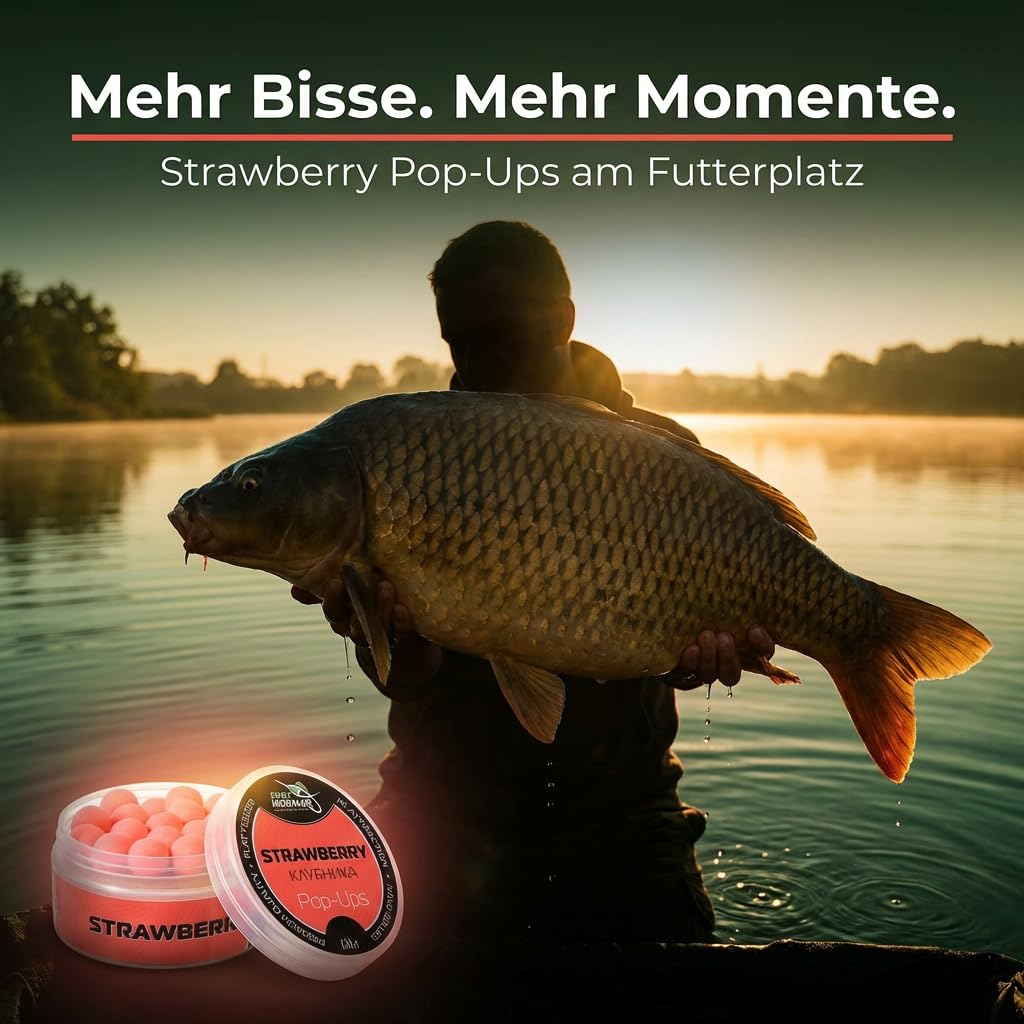 Generisch Bouillettes pop-ups pour la pêche à la carpe - Fraise - 10 mm - Accessoire de pêche - Boîte de 30 g