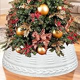 Drtenvd Knitted Christmas Tree Collar, 28 Inch Crossed Diamond Edge Chunky Cable Knit Christmas Tree Skirt, Christmas Tree Base Cover Xmas Tree Ring for Christmas Home Decoration