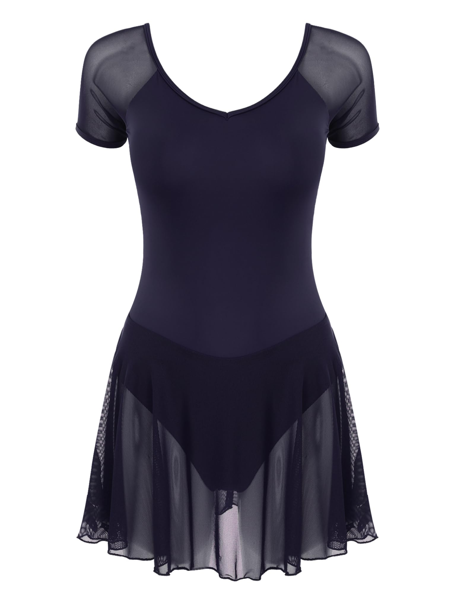 TTAO Ballettkleid Damen Langarm/Kurzarm Ballett Trikot mit Chiffon Rock Wickelrock Gymnastik Tanzkleid Ballettkleidung TrainingskostümDancewear
