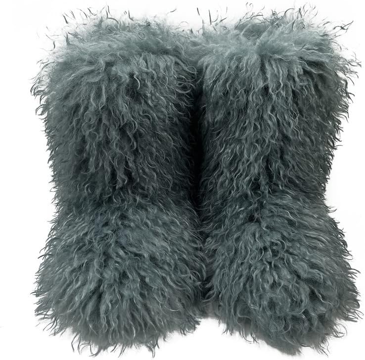 LLTMALL Women's Faux Fur Boots Mid-Calf Winter Boots Cute Halloween Costume Boots