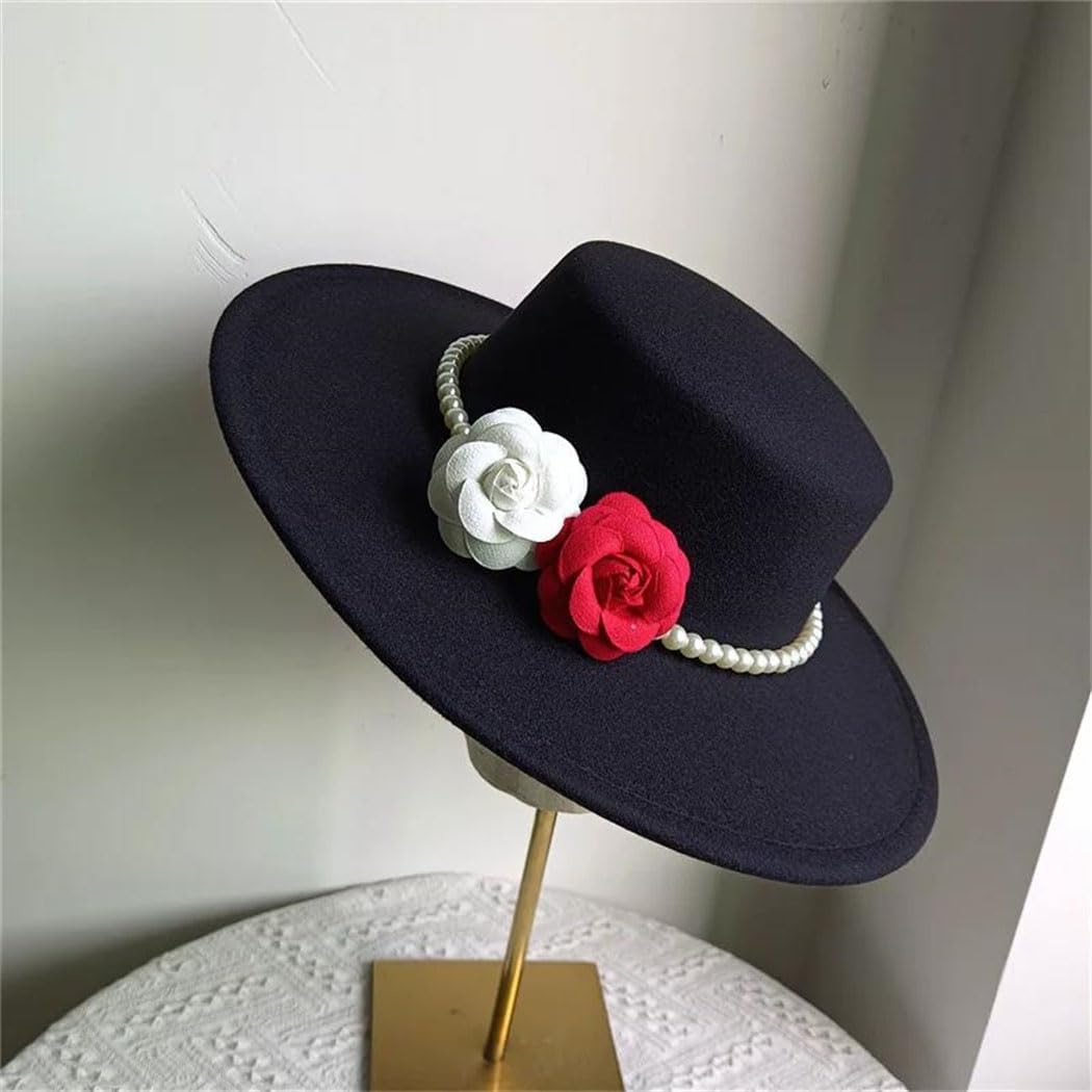Women's Fedora Hat Wide Brim Flat Top Felt Hat Derby Hat Wedding Church Party Headwear