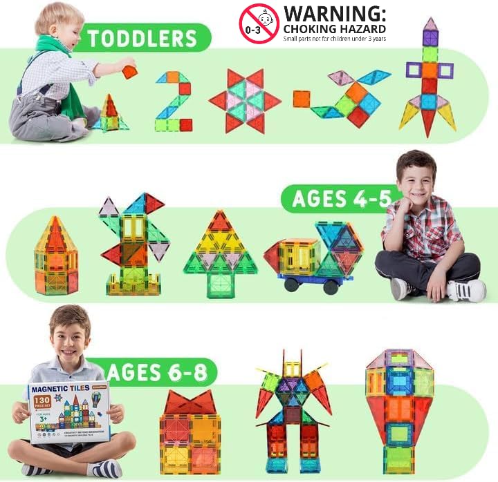 Image of ANVIE & ABEER Set of 80 Pcs Big (75mm) Magnetic Building Tiles for Kids, Educational Stacking Blocks for Boys Girls, Magnets Construction Toys, (Big Tiles Set of 80 PCS with 1 Car Chasis)