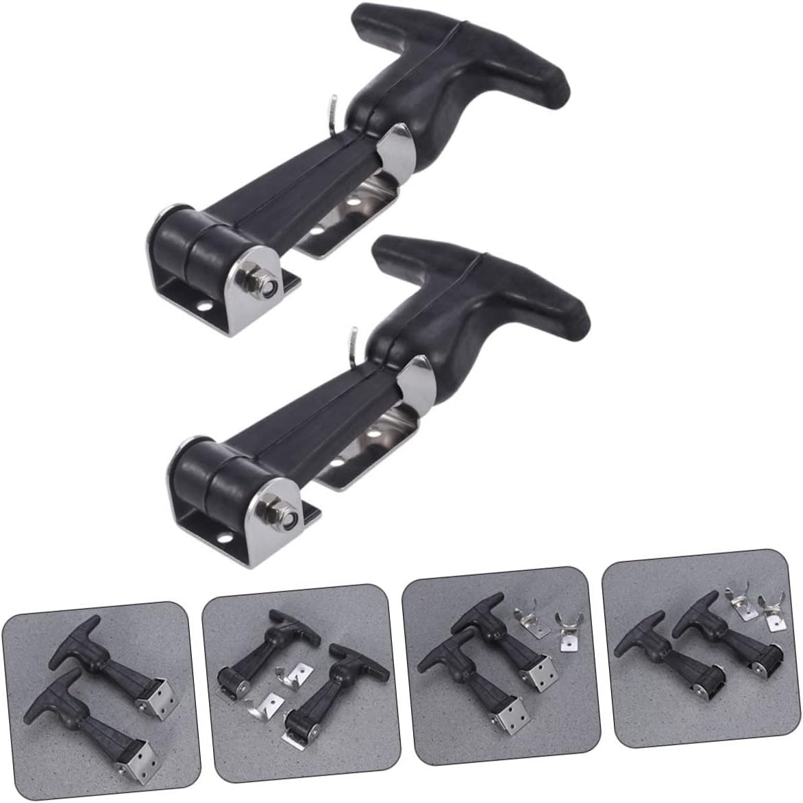 2pcs Heavy Duty Stainless Steel Rubber Draw Latches T-Handle Versatile Hasp for Tool Boxes Engine Hoods and Machinery Easy to Install Design