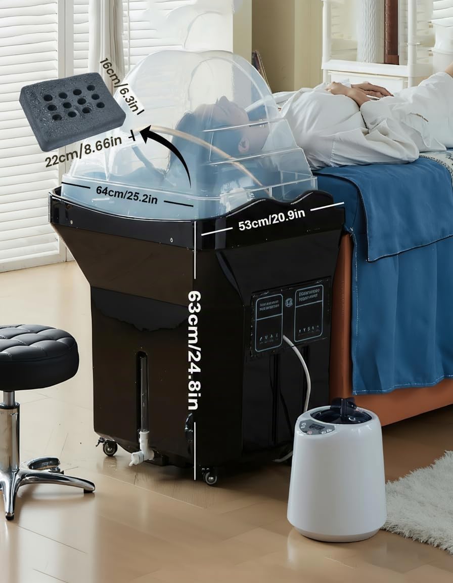 Head-spa dispositivo con cascata e massaggio idrojet – Vaschetta massaggiante professionale con cromoterapia a 7 colori, ideale per saloni, spa e casa (nero + affumicatore)