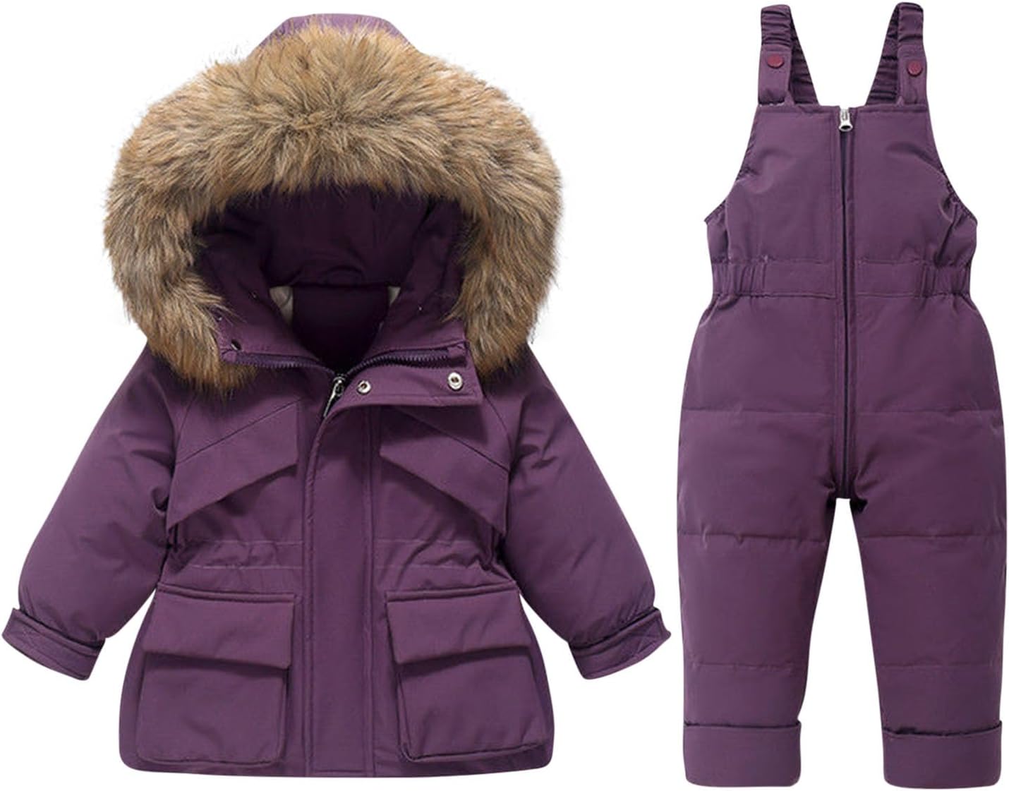 Kids 2 Piece Snowsuit Set Waterproof Windproof Jacket and Skibib Pants Thermal Winter Ski Suit for Boys Girls 1-4Y