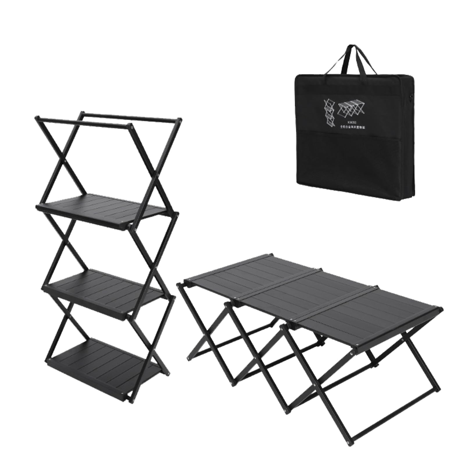 2 in 1 Folding Shelf Storage Rack, 3-Tier Heavy Duty Foldable