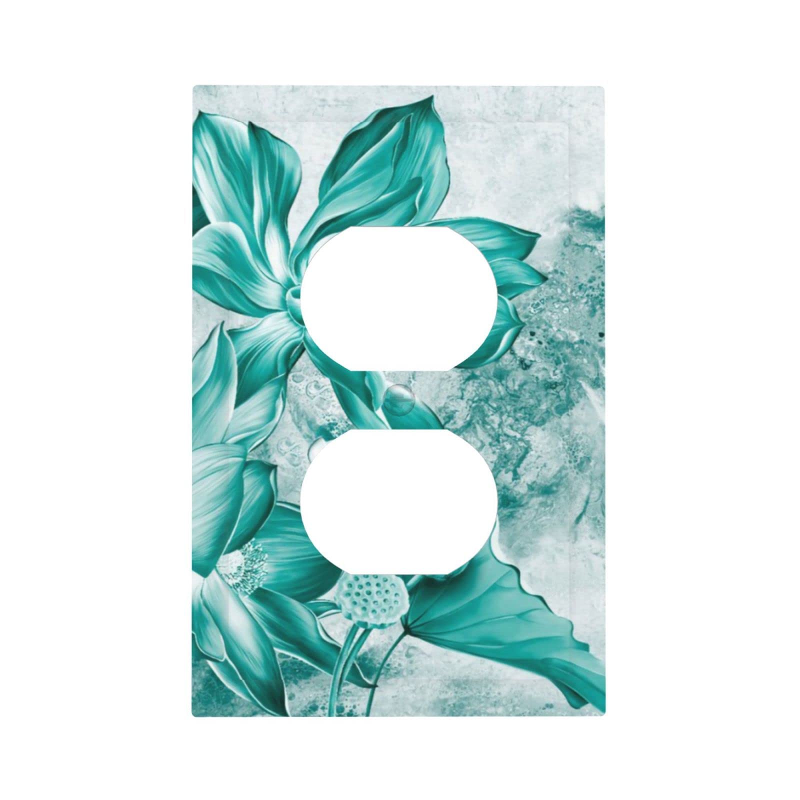 Turquoise Flower Outlet Covers Wall Plate Decorative 1 Gang Duplex Light Switch Electrical Receptacle Switchplate Faceplate for Bathroom Bedroom Living Room Home Decor