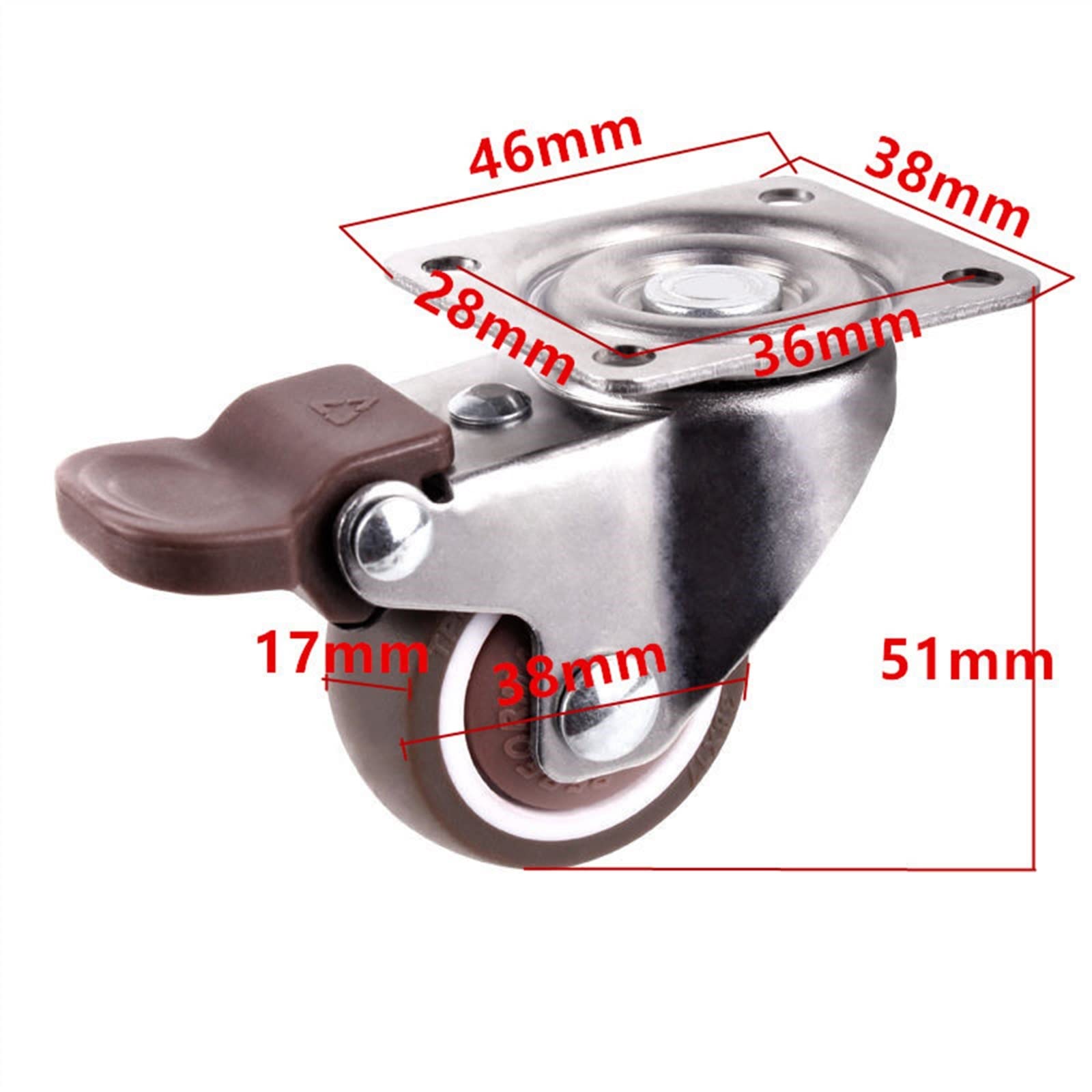 Caster 1,5 cala Caster TPE kauczuk syntetyczny z hamulcem, pojedyncze łożysko, super ciche koła, udźwig 25 kg, 2 szt