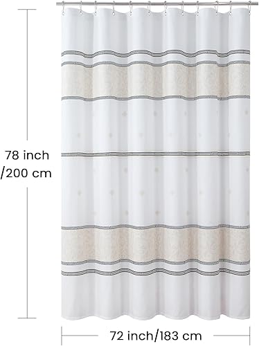 Vista 125 de Cortina de ducha de tela, estampado beige y tostado, cortinas de ducha con patrón de damasco bohemio de cachemira para baño, cortinas de baño Hudson