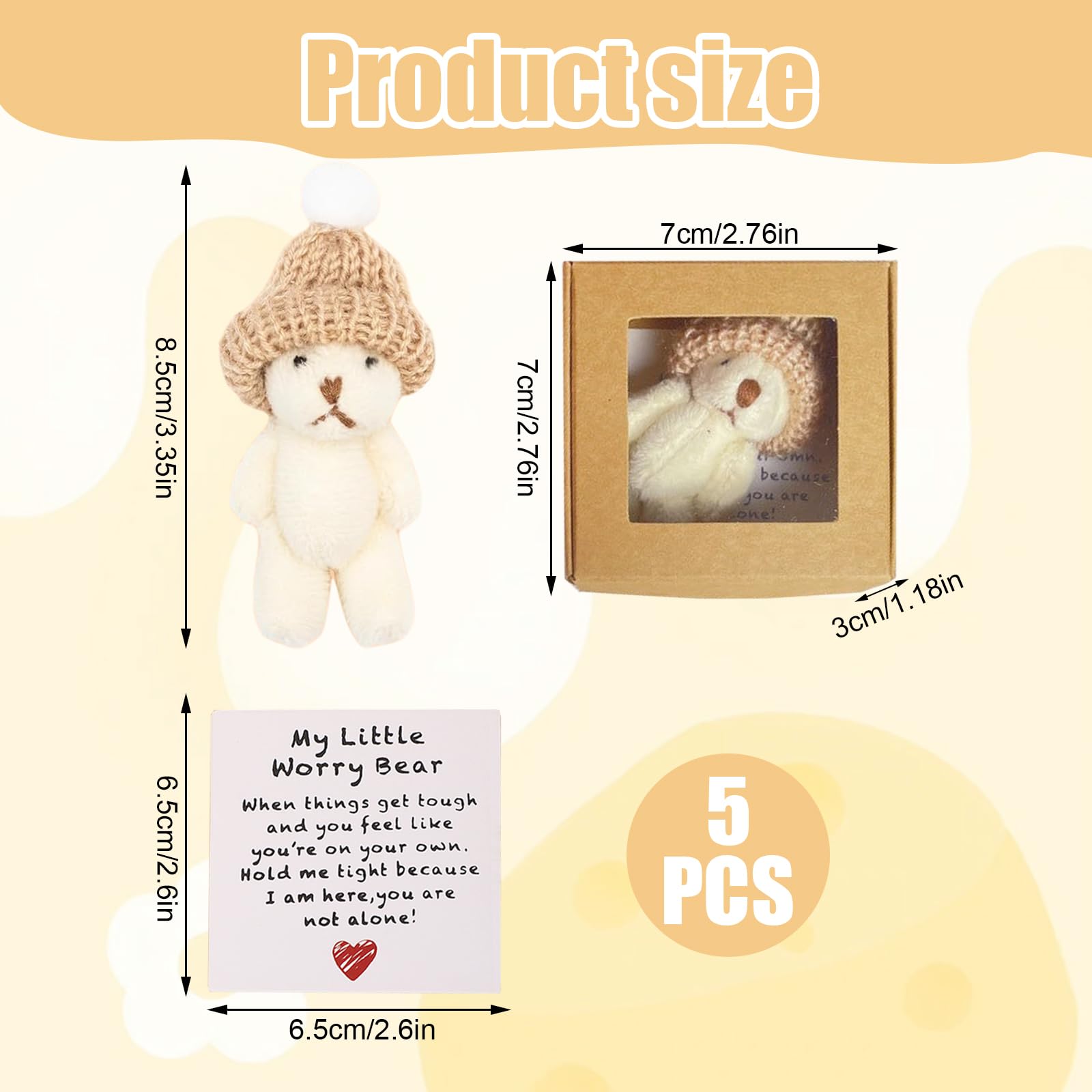 HEUIOP 5 PCS Worry Bear, My Little Worry Bear in a Box with Inspirational Cards, Pocket Gift for Family Friend, Coworkers - Image 2