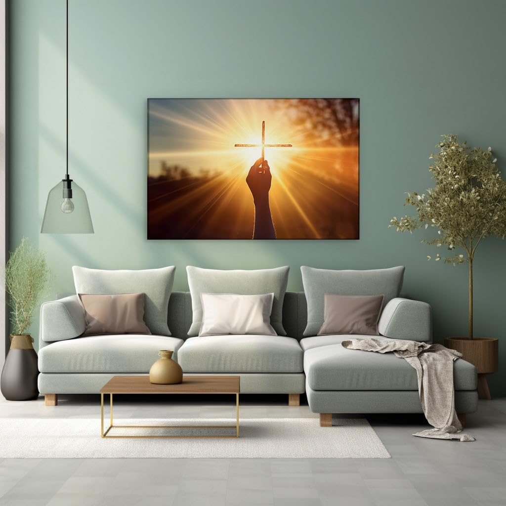 Canvas for Living room. Embracing Serenity - A Surreal Interplay of Faith and Light, 27 x 18 inch Canvas Wall Art - Contemporary Masterpieces - Spiritual Home Decor - 69x46 cm (27x18 inch)