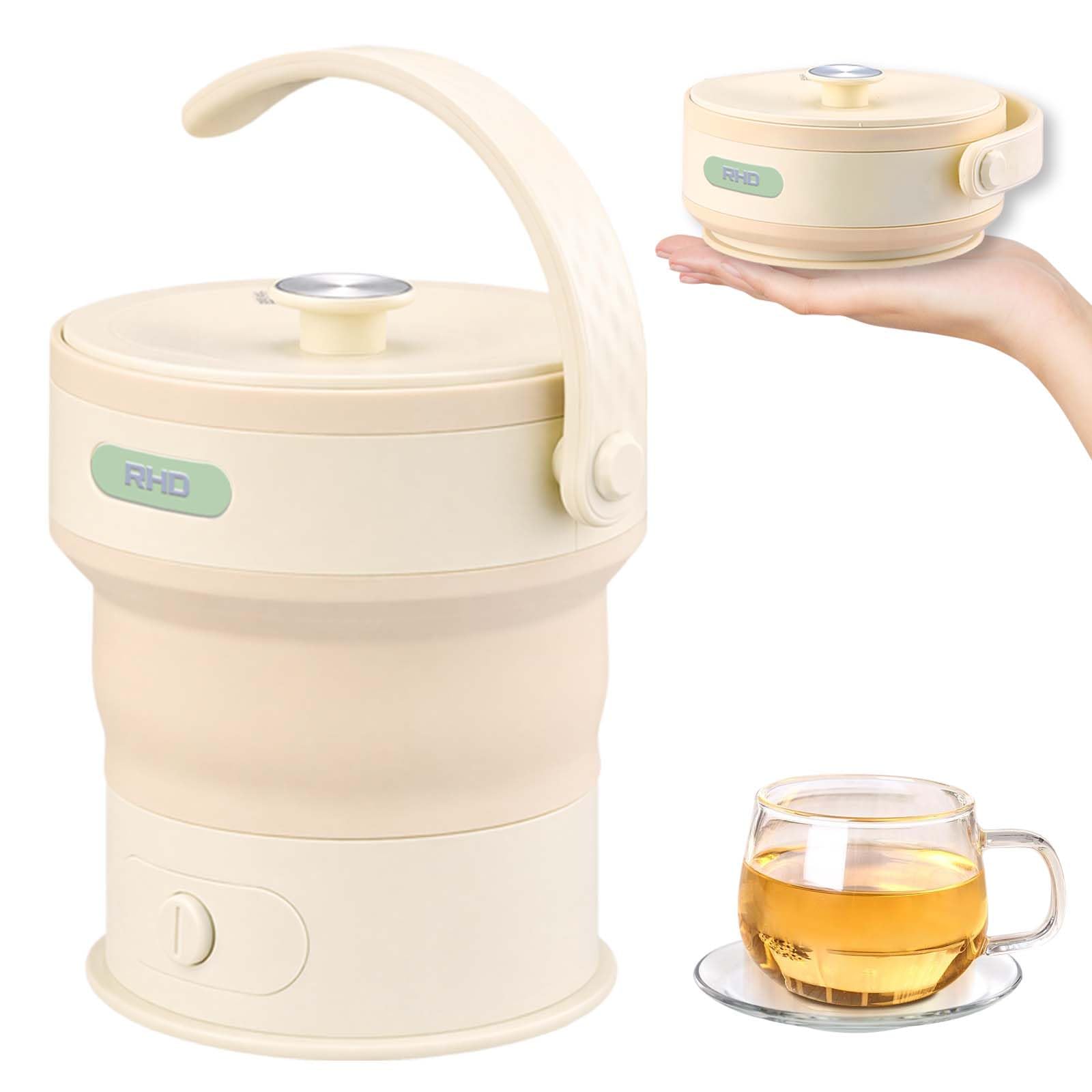 RHD Portable Foldable Electric Kettle 0.6L 600W BPA-Free Silicone, Yellow