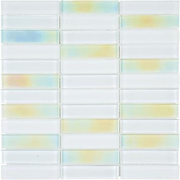 Modket Stacked White Iridescent Blended with Clear and Frosted Glass Mosaic Tile Mesh Mounted Backsplash TDH111MO 1 Sheet