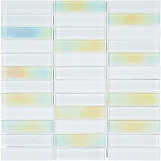 Modket Stacked White Iridescent Blended with Clear and Frosted Glass Mos...