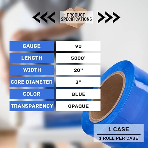Miniatura 4 de PSBM - Envoltura elástica para máquina azul, 1 paquete, 20 pulgadas x 5000 pies, calibre 90, rollos de película elástica de color oscuro para