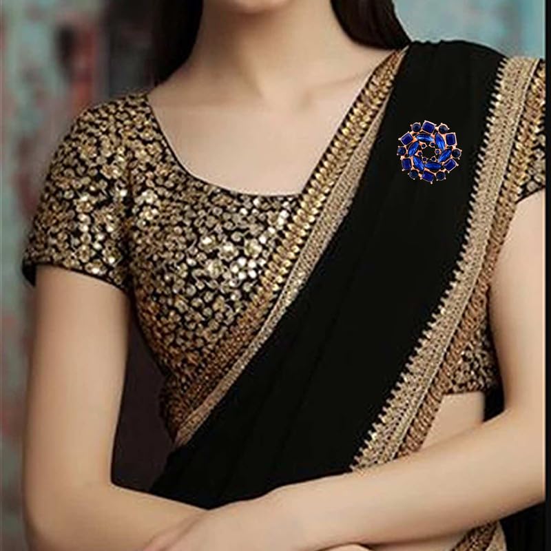 Rosegold Plated Vintage Crystals Saree Pin - Wedding Brooch