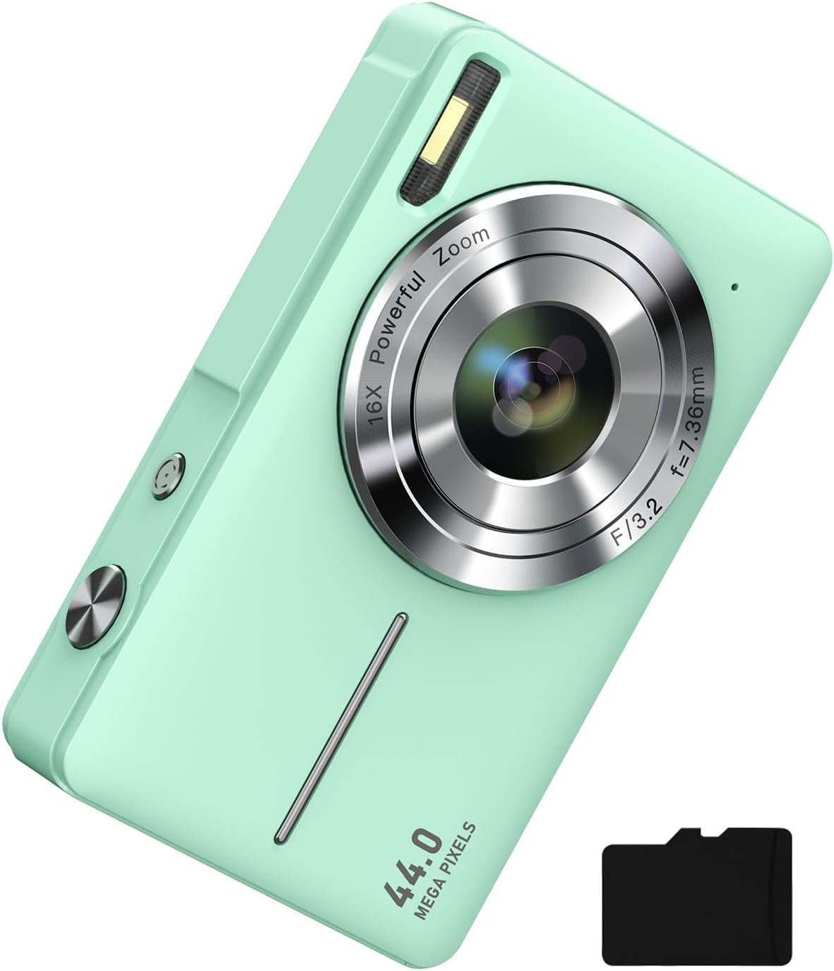 Digital Camera FHD 1080P Kids Camera with 32GB Card, 16X Zoom Anti Shake Compact Point and Shoot Digital Camera Small Camera for Kids Girls Boys Students, Mint Green