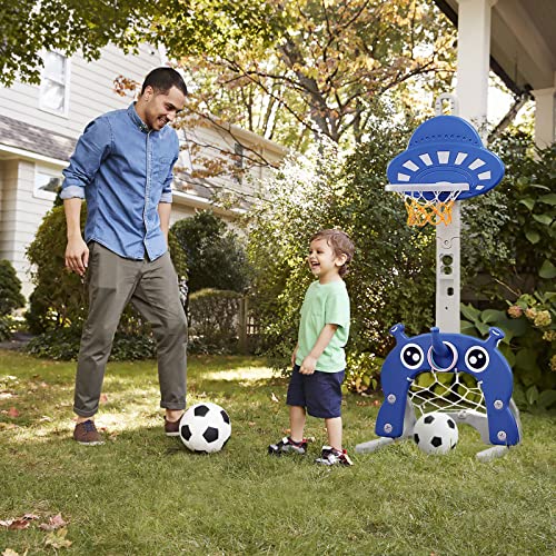 Kinder Basketballkorb Set |4 in 1 Höhenverstellbarer Basketballständer & Fußballtor Golfspiel Ringwurf,Basketballkorb Kinder für Jungen und Mädchen,Indoor und Outdoor geeignet