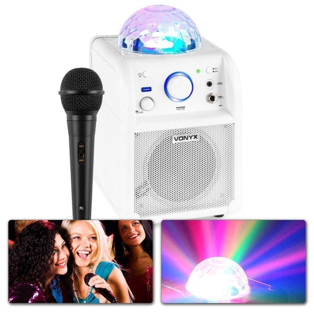 Vonyx SBS50W Karaoke Maschine Kinder – Tragbare Karaoke Anlage mit Akku, inkl. Mikrofon & LED-Lichteffekt, Bluetooth Musikbox für Kinder & Erwachsene, Mini Karaoke-Anlage mit Echo & Bassverstärkung
