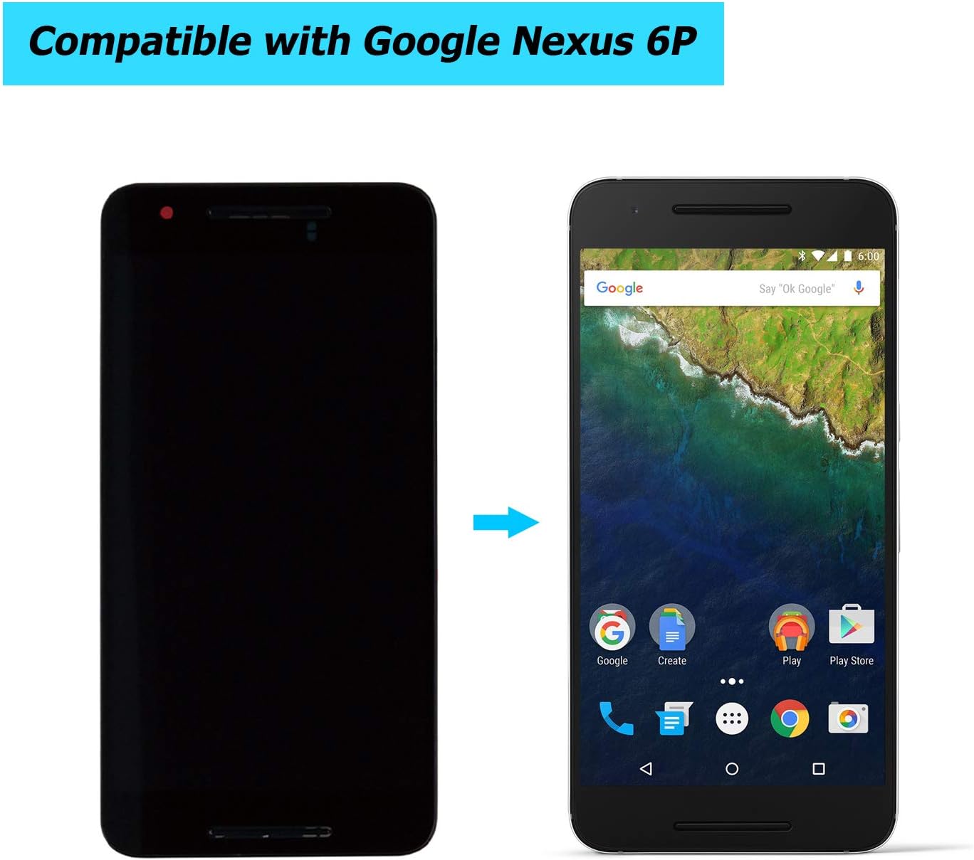 Amoled Compatible with Google Nexus 6P Amoled Touch Screen LCD Assembly Digitizer Front Panel with Frame with Toolkit