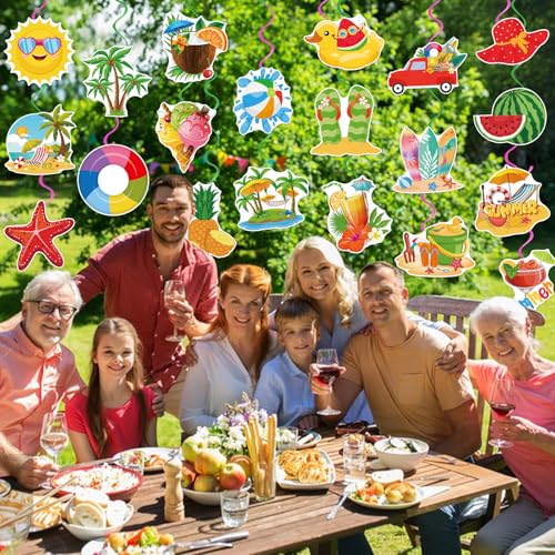Image of 40Pcs Summer Pool Beach Hanging Swirls, Colorful Pool Party Hanging Swirl Decorations Summer Ceiling Hanging Decors for Hawaii Beach Birthday Party Decor Supplies