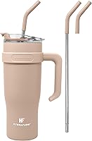 Vista 3 de HYDRAFLOW Capri - Vaso de 20 onzas con popote – Vaso aislado al vacío de triple pared – Vaso aislado al vacío – Vaso de acero inoxidable – Vaso