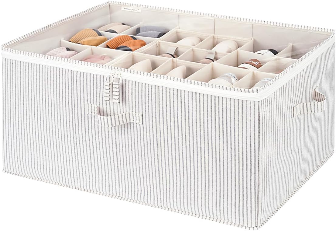 storageworks shoe organizer for closet, fits up to 24 pairs, shoe cubby storage containers with adjustable dividers and clear cover, gray and white stripes gray & white stripes 25 ¼"l x 17"w x 12 ½"h